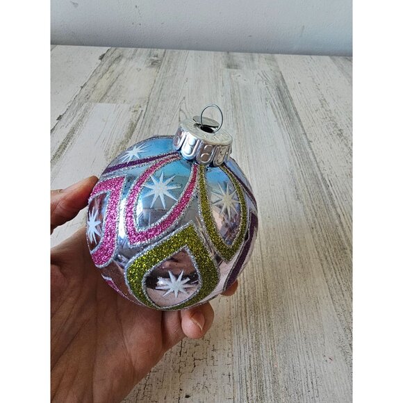 Radko glitter Ball silver pink pastel star ornament set Xmas tree - Picture 11 of 11